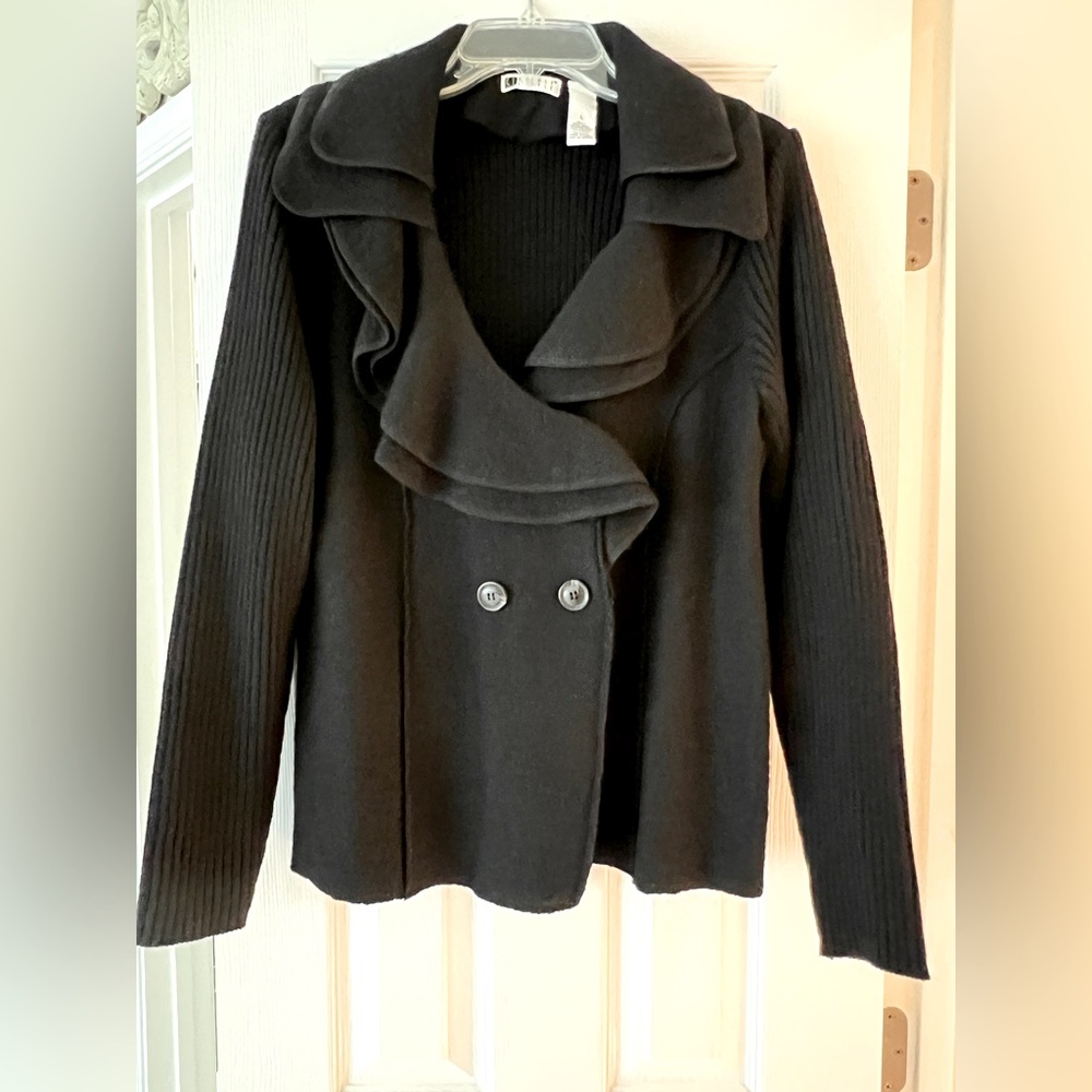 Carole Little black ruffled sweater blazer -L